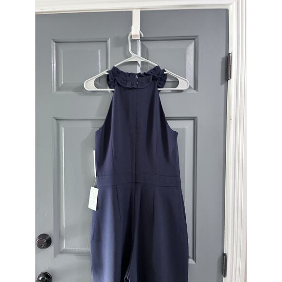ELIZA J Womens Ruffle Halter Neck Jumpsuit Size 8 Navy NWT - Picture 9 of 14